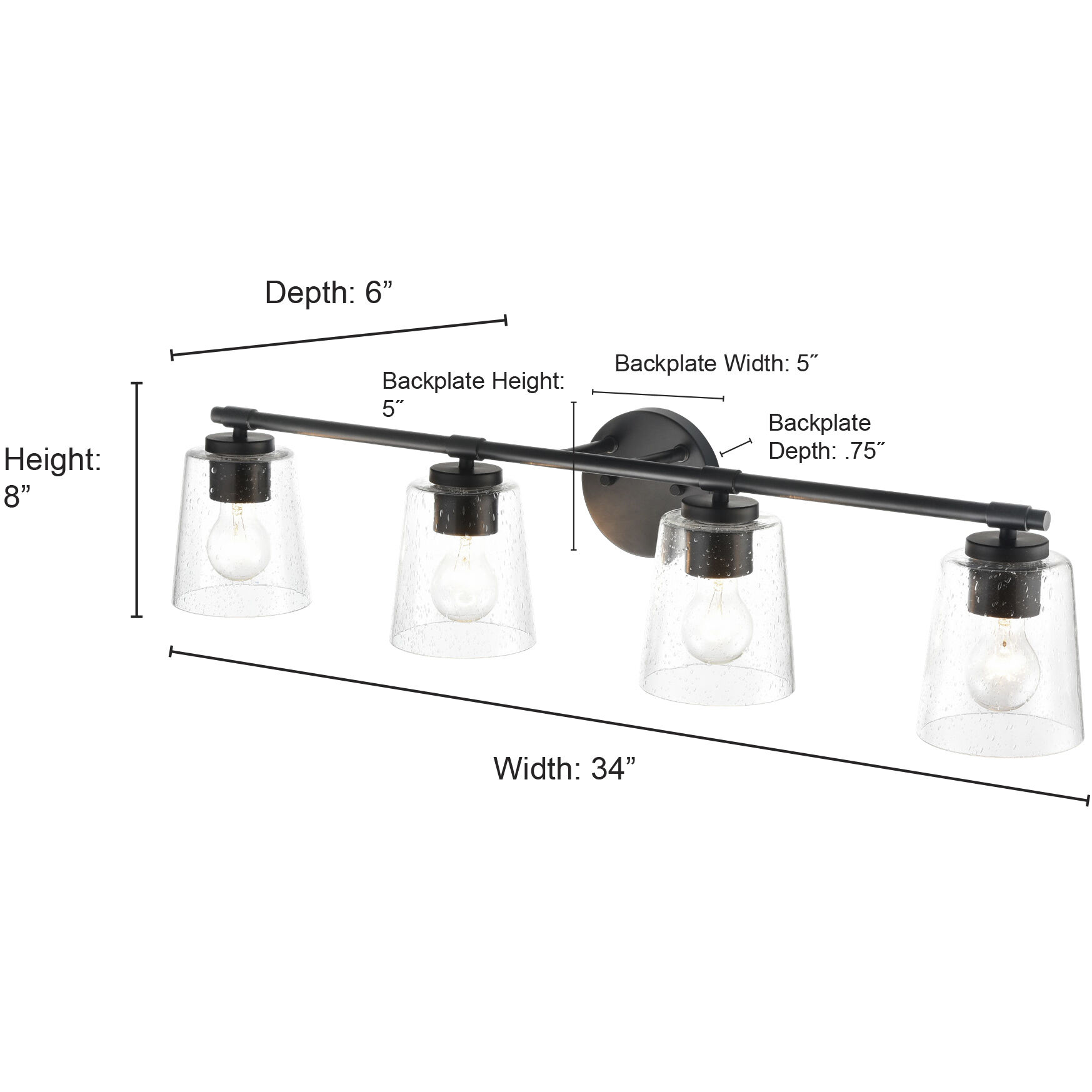 None 4 Light 34 inch Matte Black Bathroom Vanity Light Wall Light